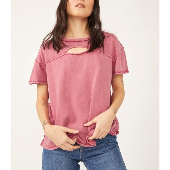 Free People Cut It Out Tee In Orchid Rain - Picture 1 of 6